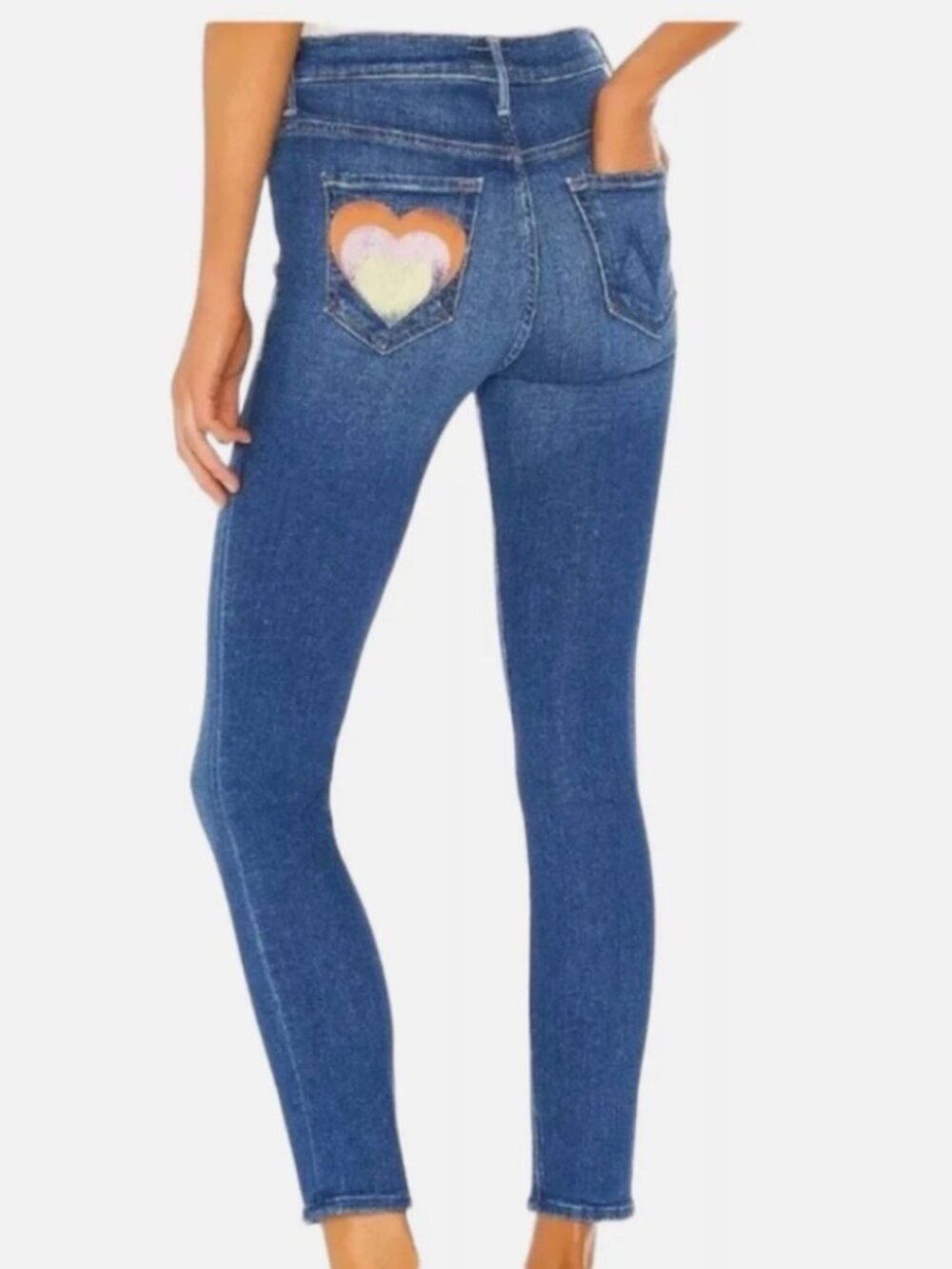 MOTHER The Super Stunner Ankle Jeans Double Vision Heart Pocket Boho HTF Sz 34 - Picture 3 of 13